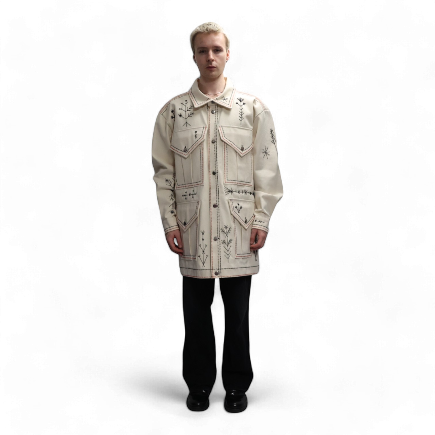 The FNRM SAVOTTA Jacket, White With Black Embroidery