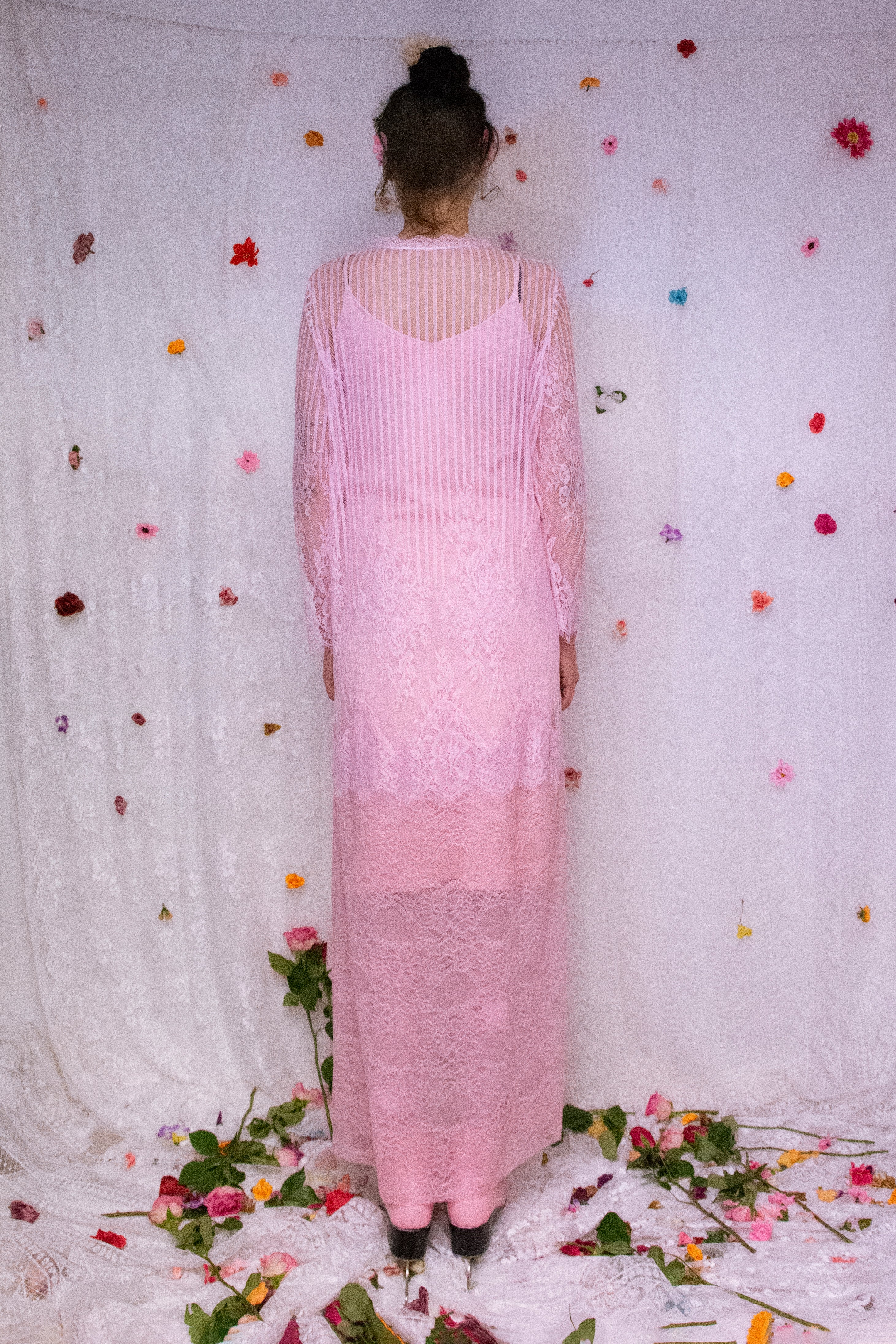 Long Lace Dress with Underdress, Pink
