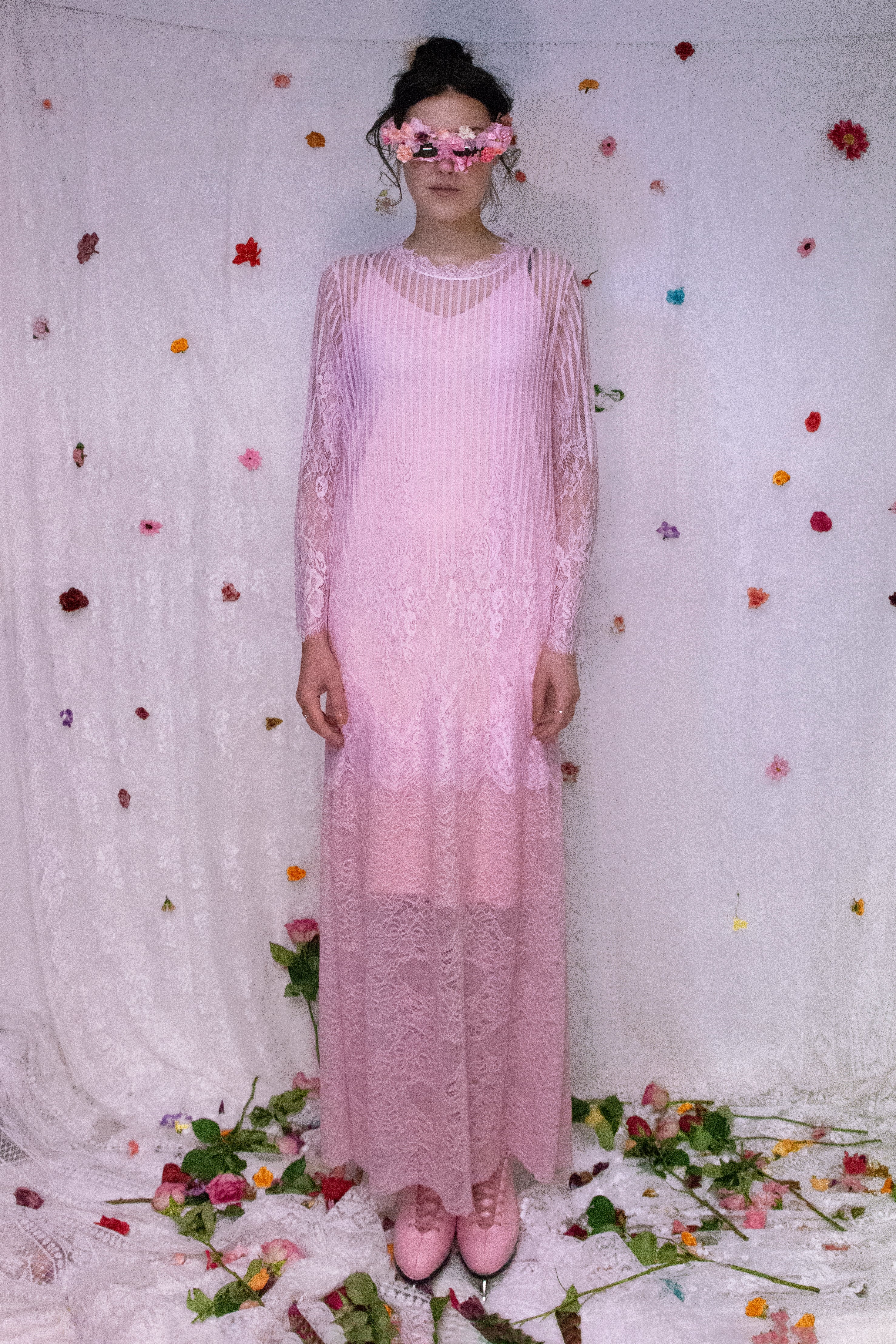 Long Lace Dress with Underdress, Pink