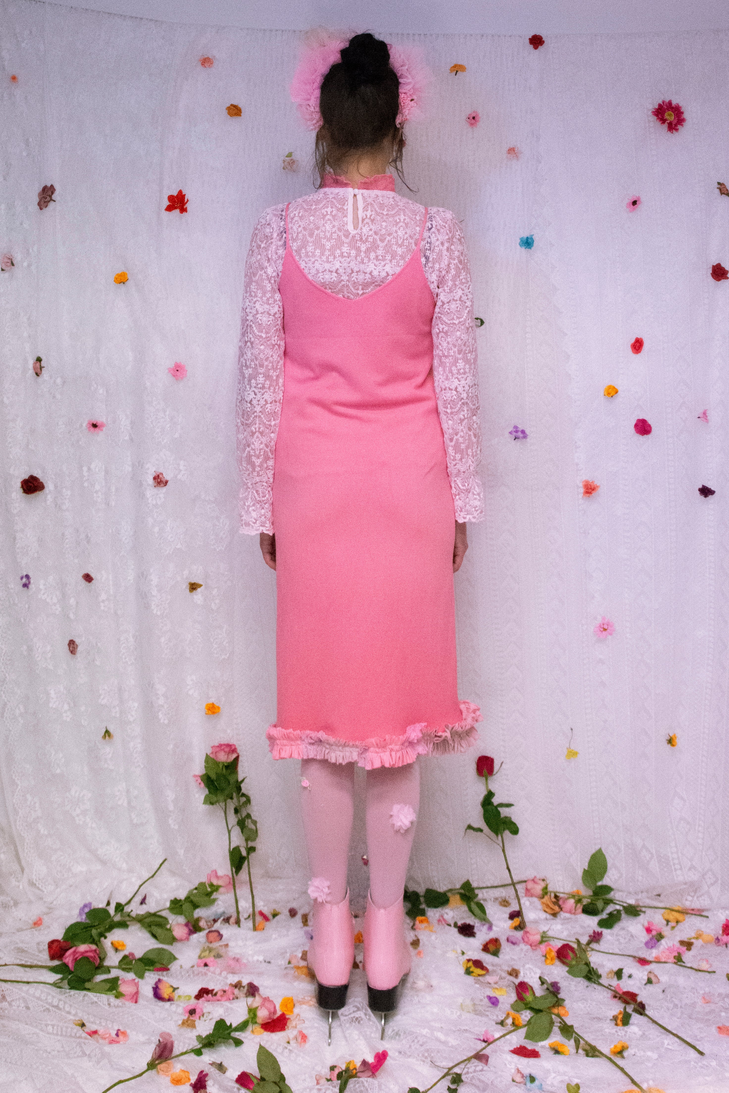 Ruffle-hem Slip Dress, Pink