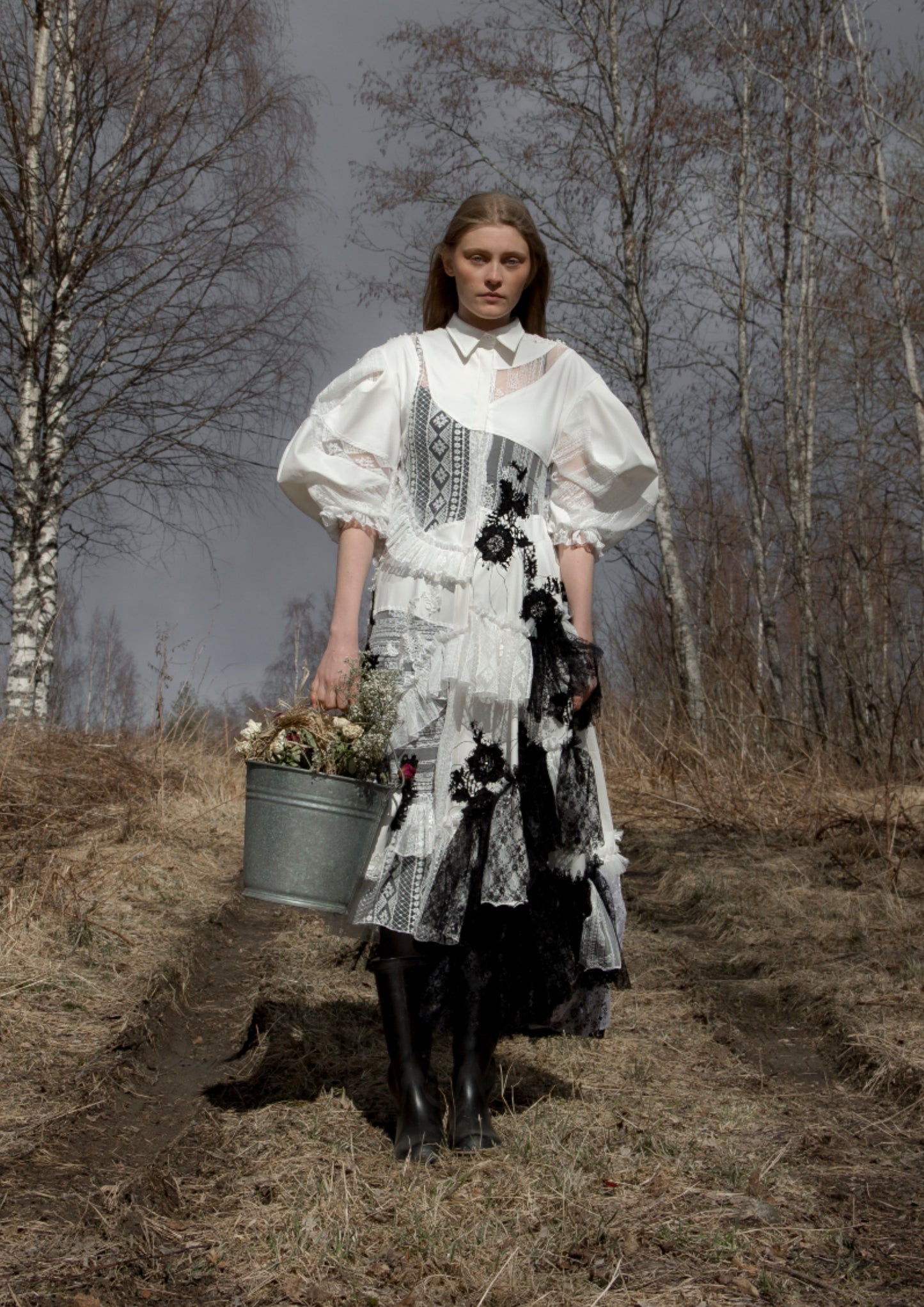 The Finnish National Romance Museum creates ready to wear pieces inspired by Finnish nature, history and culture. The FNRM Kaski lace ruffle dress.